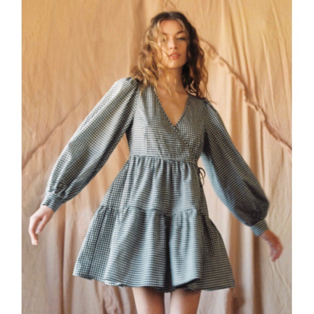 Christy Dawn Liana Dress Gingham Black & White LBD longsleeve